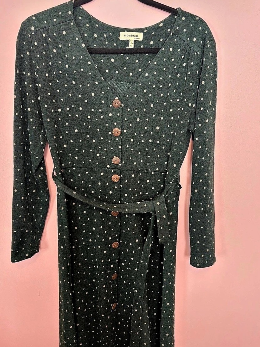 Monteau Polka Dot Mini Dress in Green Size Medium Like New